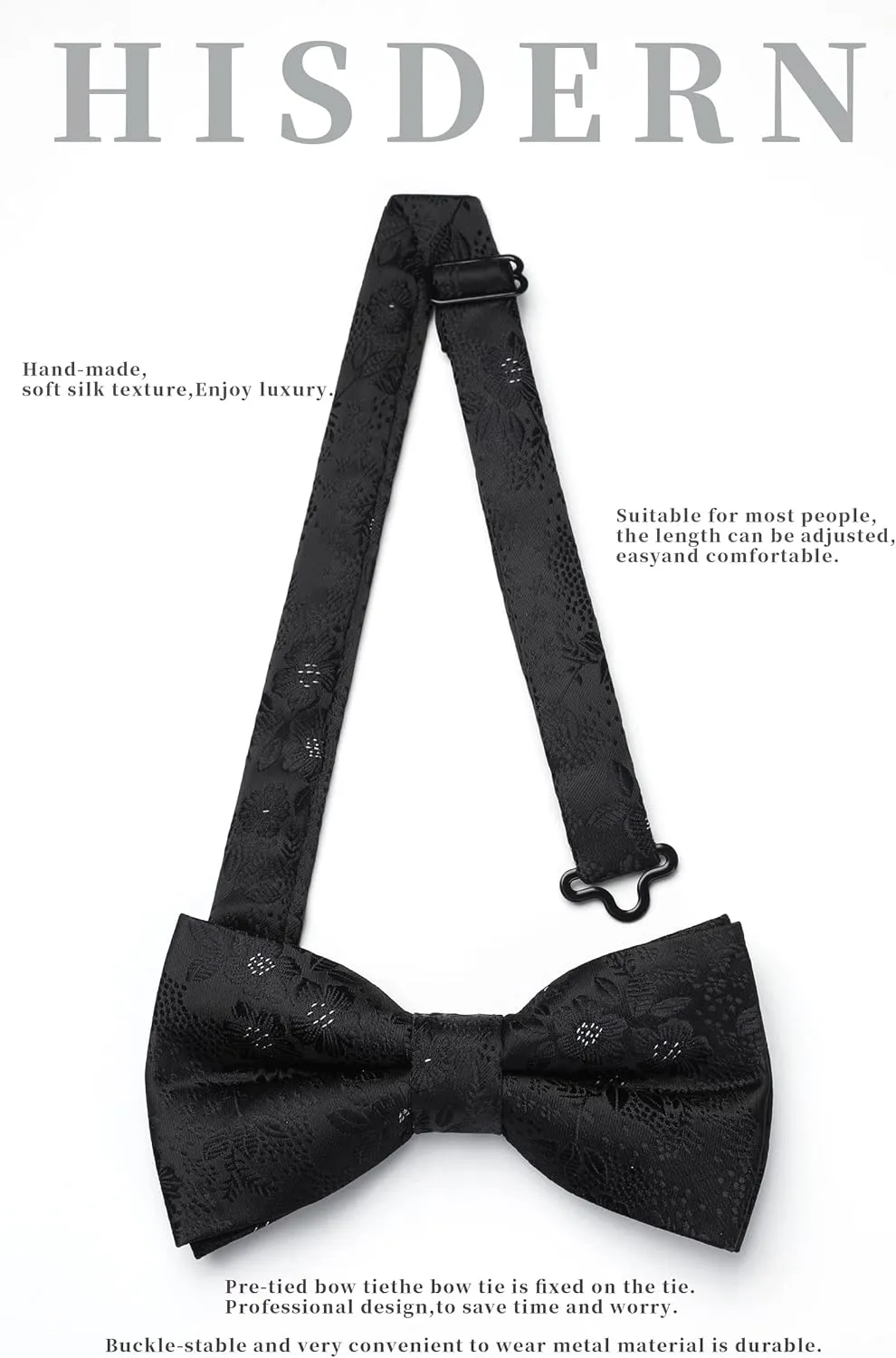 HISDERN Bow Ties for Men Pre-tied Paisley Bow Ties Pocket Square Set Men's Bowtie Wedding Party