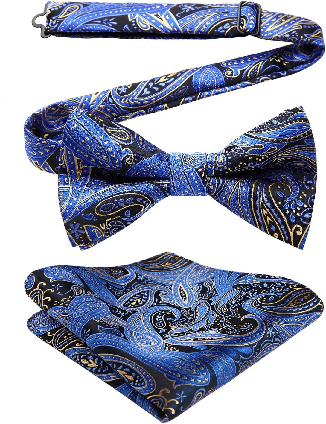 HISDERN Bow Ties for Men Pre-tied Paisley Bow Ties Pocket Square Set Men's Bowtie Wedding Party