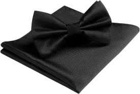 HISDERN Bow Ties for Men Solid Color Pre-Tie Bow Tie and Pocket Square Set Classic Formal Tuxedo Bowties for Wedding Party