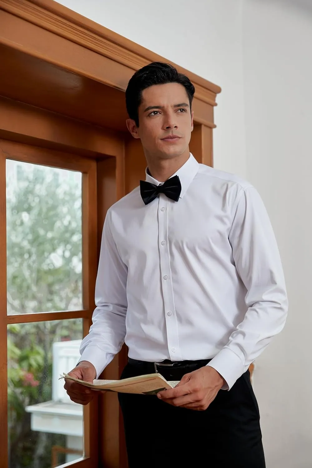 HISDERN Bow Ties for Men Solid Color Pre-Tie Bow Tie and Pocket Square Set Classic Formal Tuxedo Bowties for Wedding Party