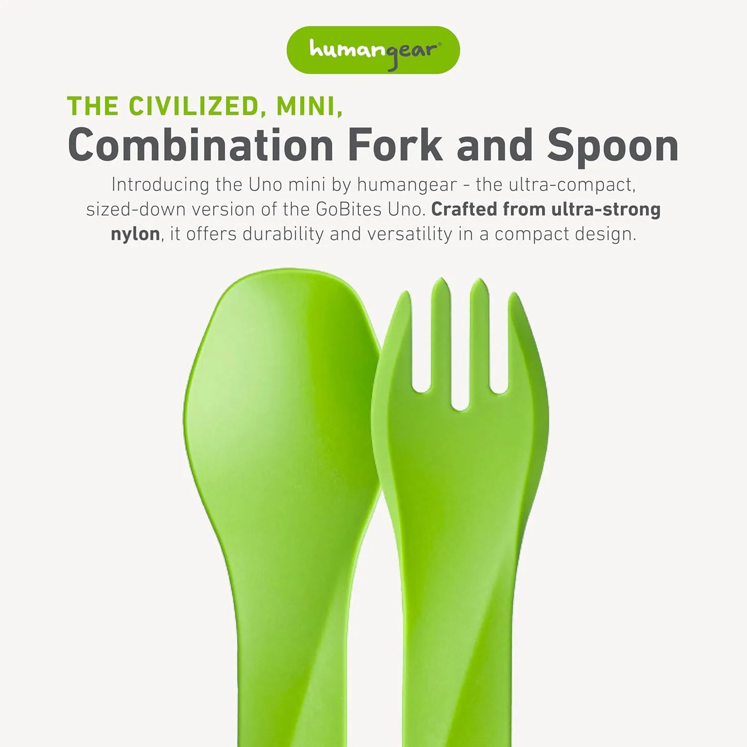 Humangear GoBites Uno Portable Silverware Utensils Camping Gear Accessories Kitchen Equipment for Cooking or Lunchbox, 1-Pack, Light Green