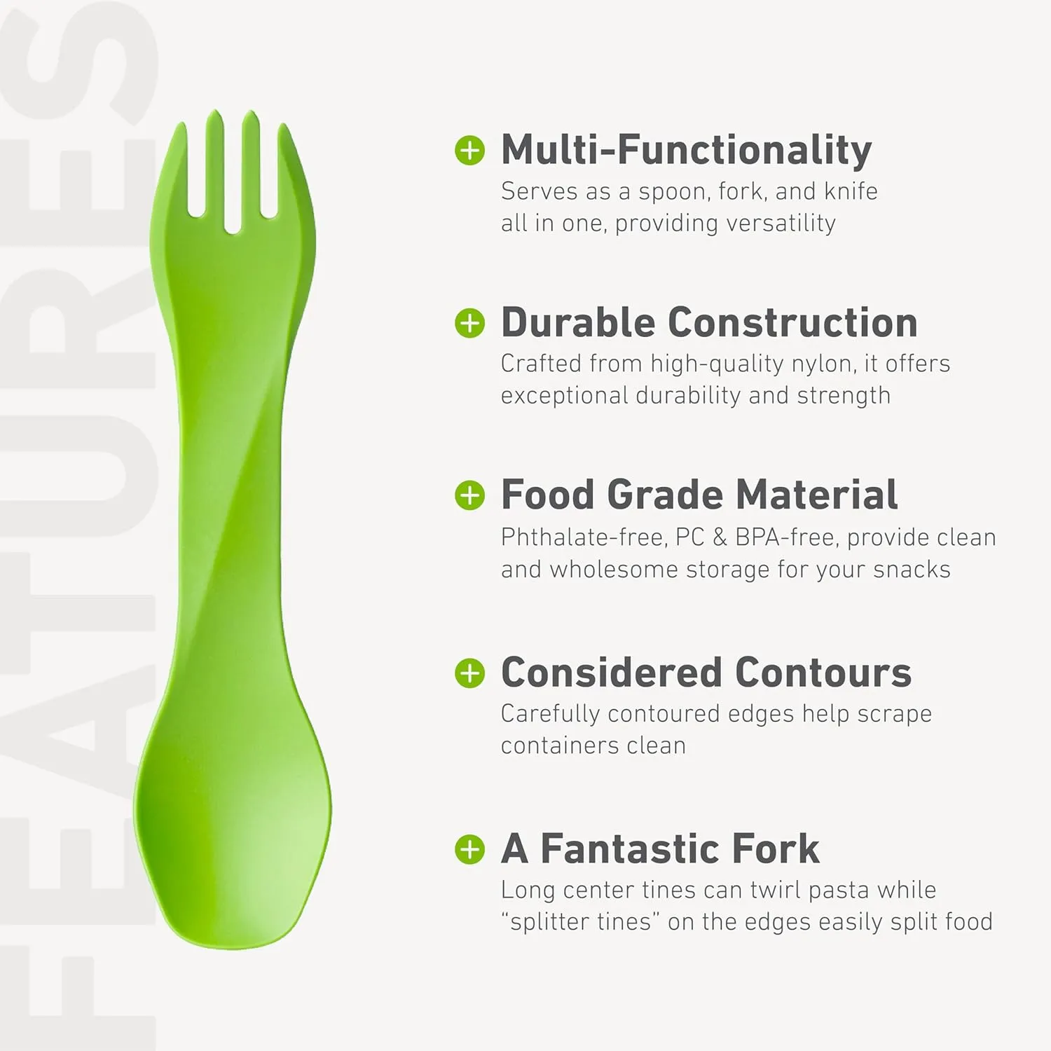 Humangear GoBites Uno Portable Silverware Utensils Camping Gear Accessories Kitchen Equipment for Cooking or Lunchbox, 1-Pack, Light Green