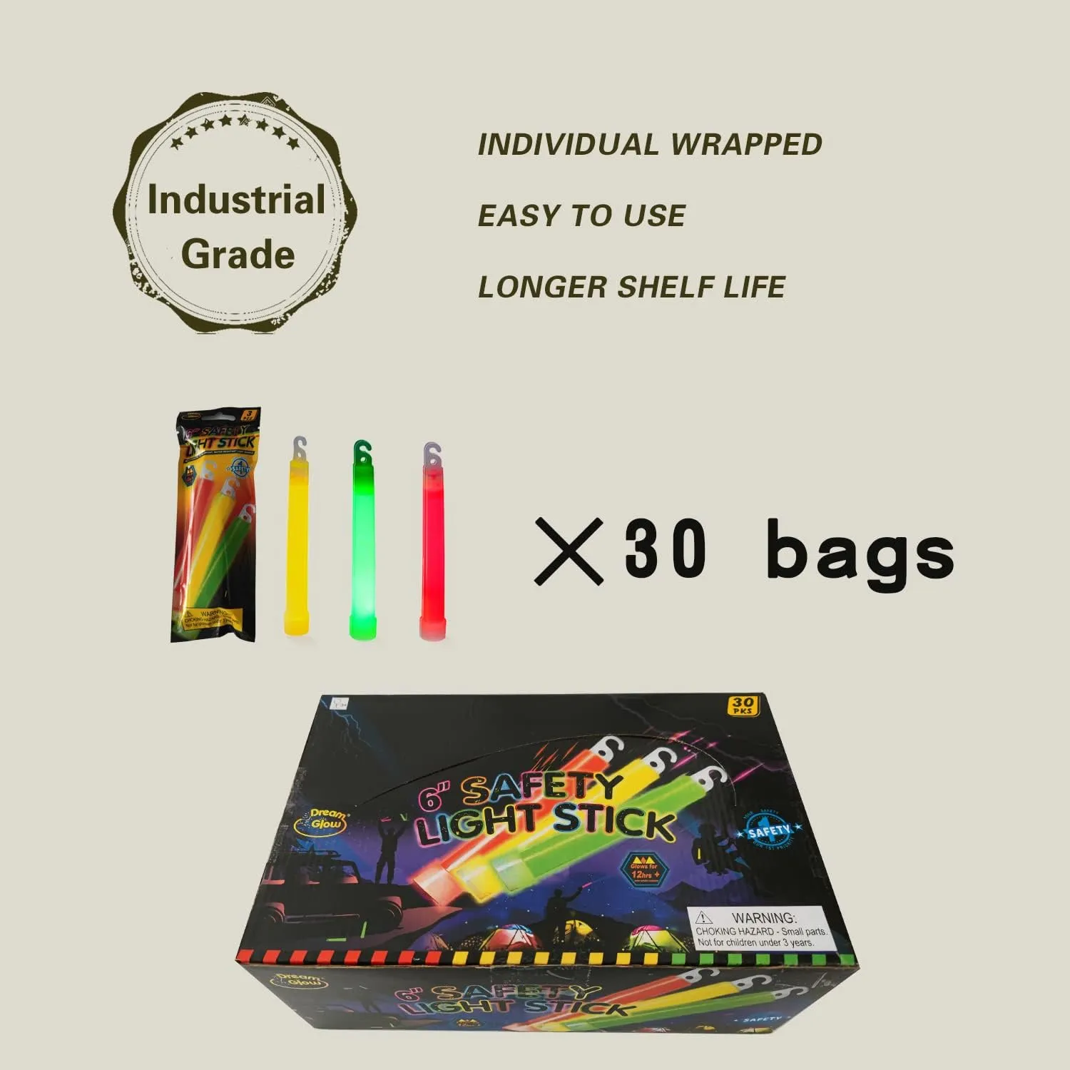 Industrial Grade Glow Sticks(12-90PCS) 6 inches Ultra Bright Emergency Light Sticks for Camping Accessories Hurricane Supplies,Earthquake, Survival Kit More Lasts Over 12 Hours
