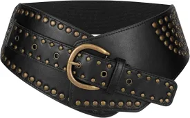 JASGOOD Women Vintage Wide Elastic Belt Studded Stretchy Waist Belt with Rivets Metal Buckle