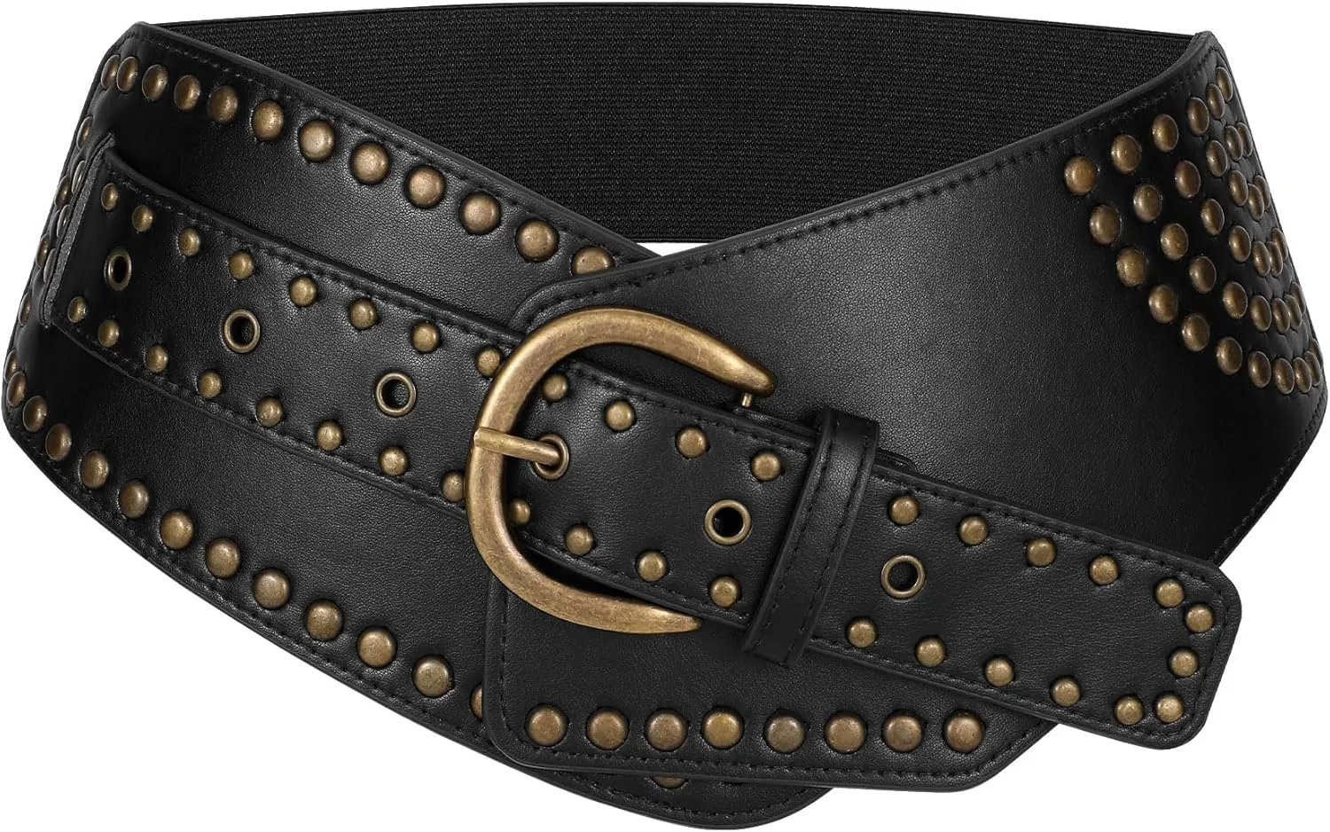 JASGOOD Women Vintage Wide Elastic Belt Studded Stretchy Waist Belt with Rivets Metal Buckle