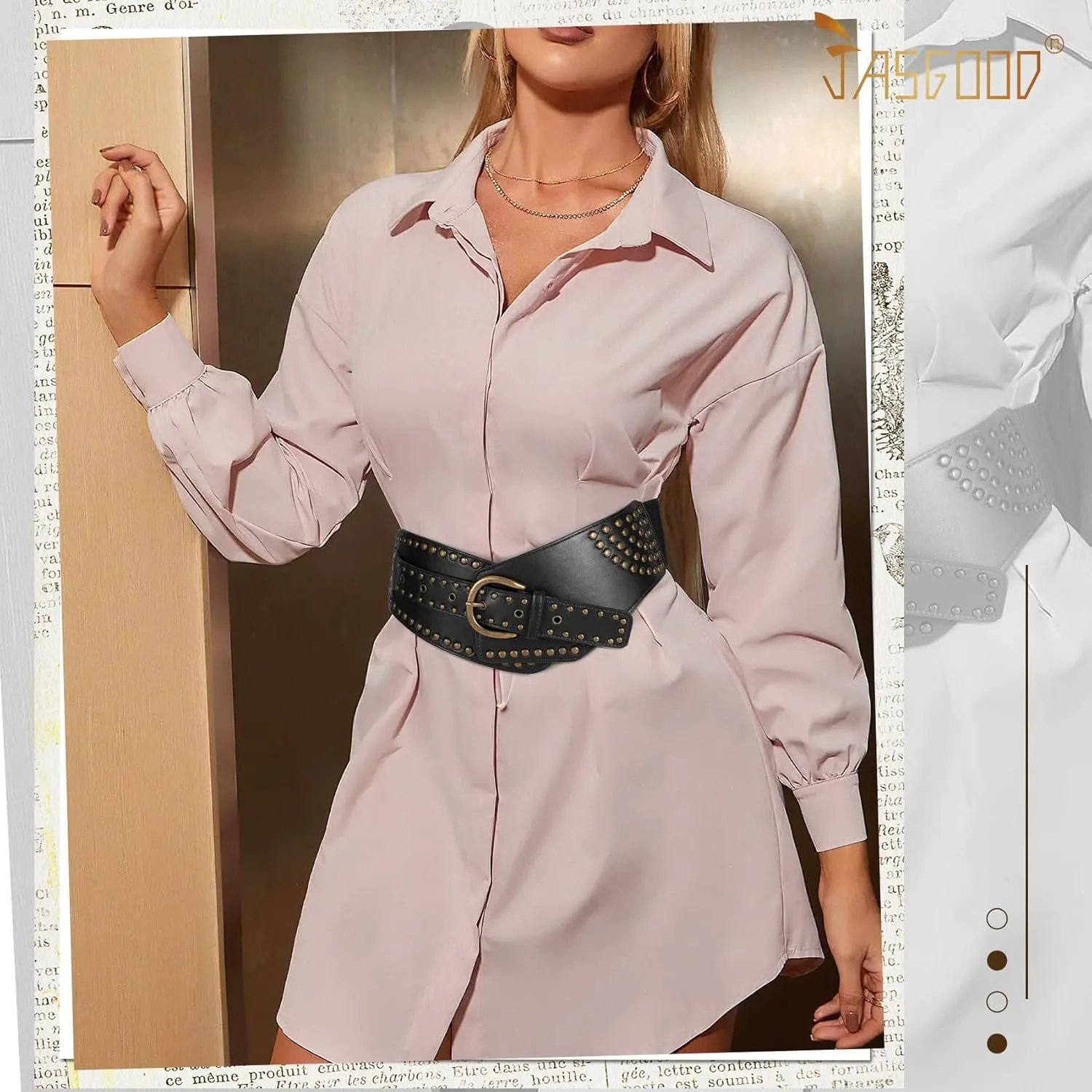JASGOOD Women Vintage Wide Elastic Belt Studded Stretchy Waist Belt with Rivets Metal Buckle