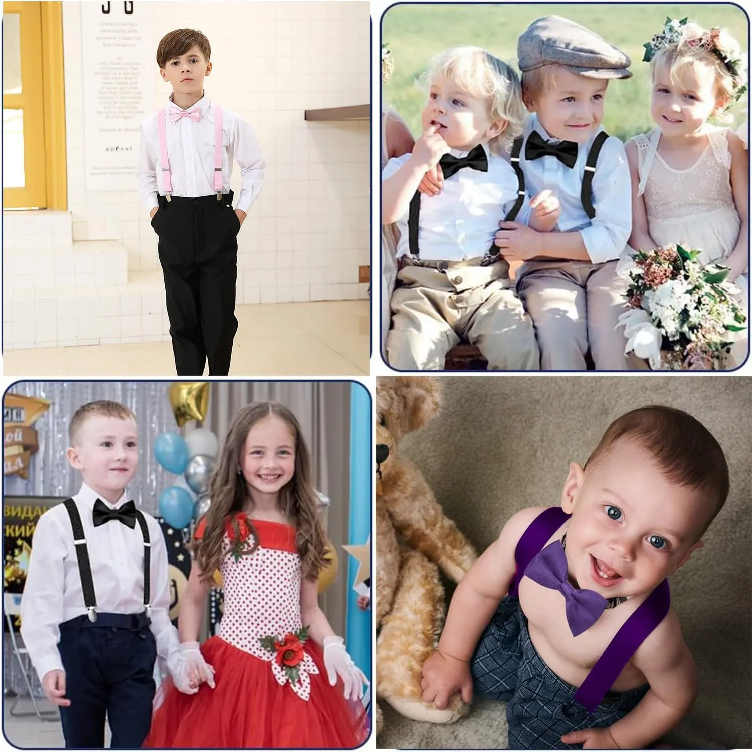 Kids Suspenders Adjustable Suspenders Set With Bow Ties for Boys and Girls