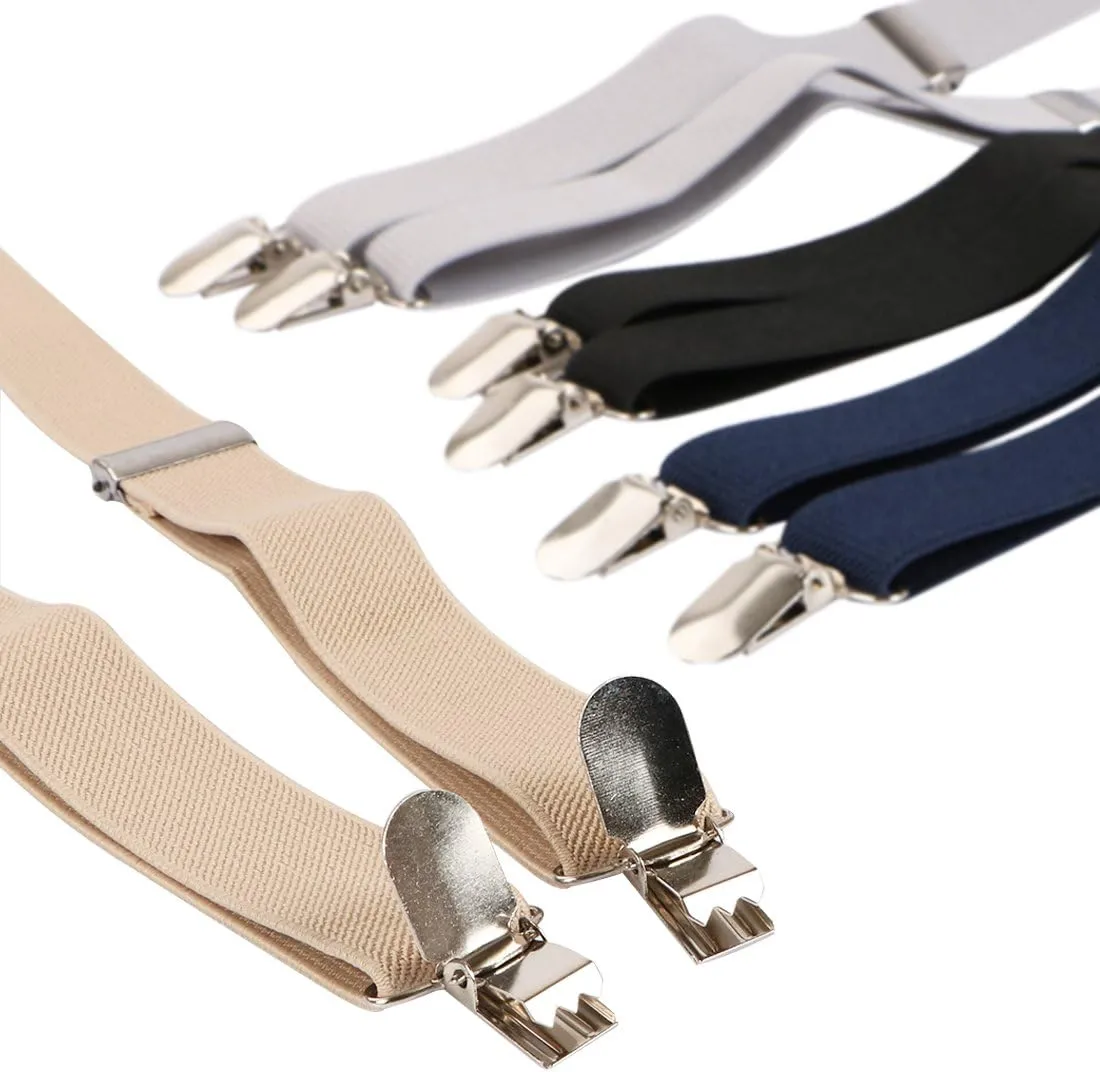 kilofly 4 Sets Boys Pre-tied Adjustable Neck Bow Ties   Elastic Suspenders Pack