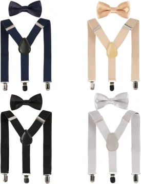 kilofly 4 Sets Boys Pre-tied Adjustable Neck Bow Ties   Elastic Suspenders Pack
