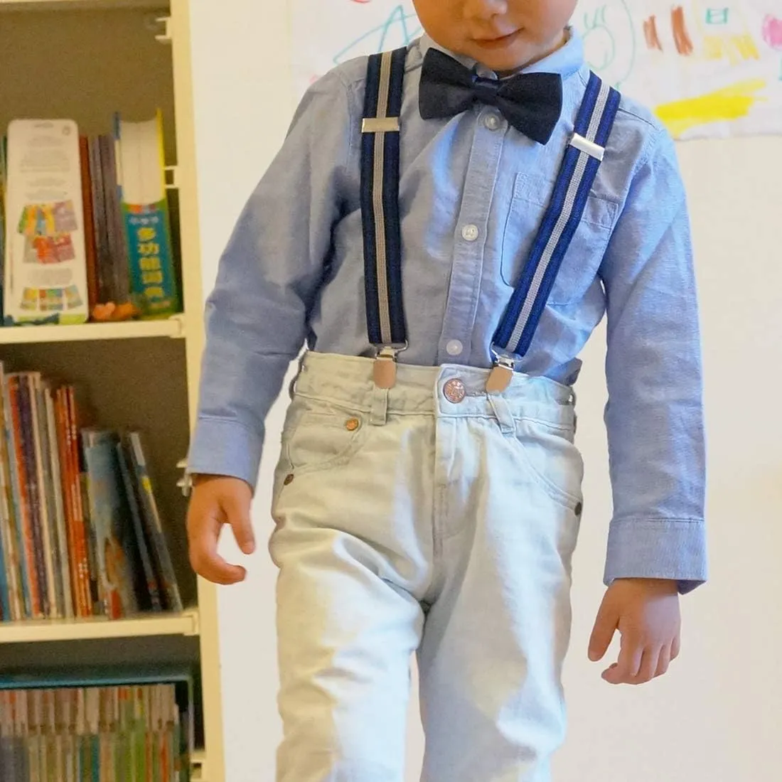 kilofly 4 Sets Boys Pre-tied Adjustable Neck Bow Ties   Elastic Suspenders Pack
