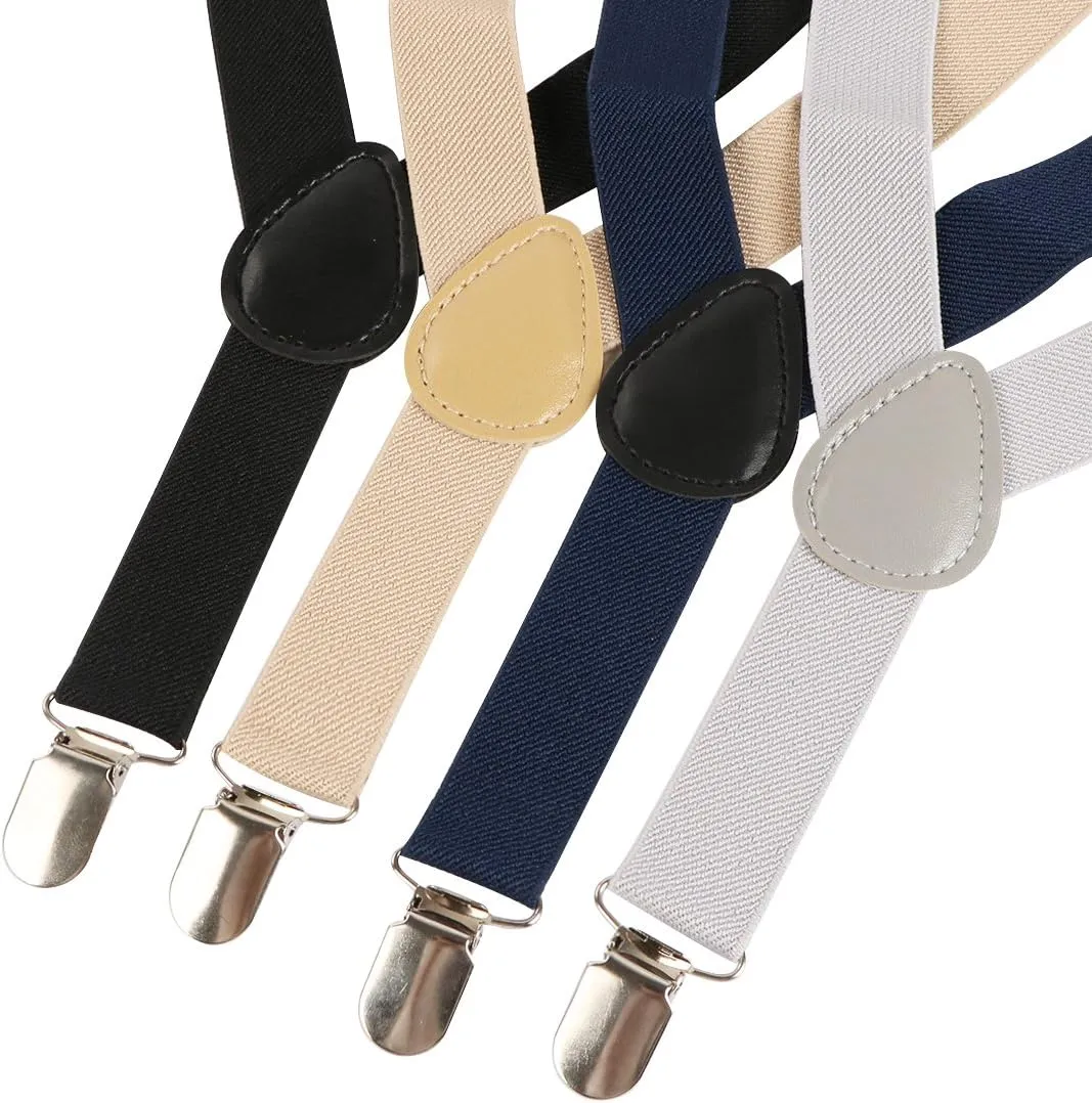 kilofly 4 Sets Boys Pre-tied Adjustable Neck Bow Ties   Elastic Suspenders Pack