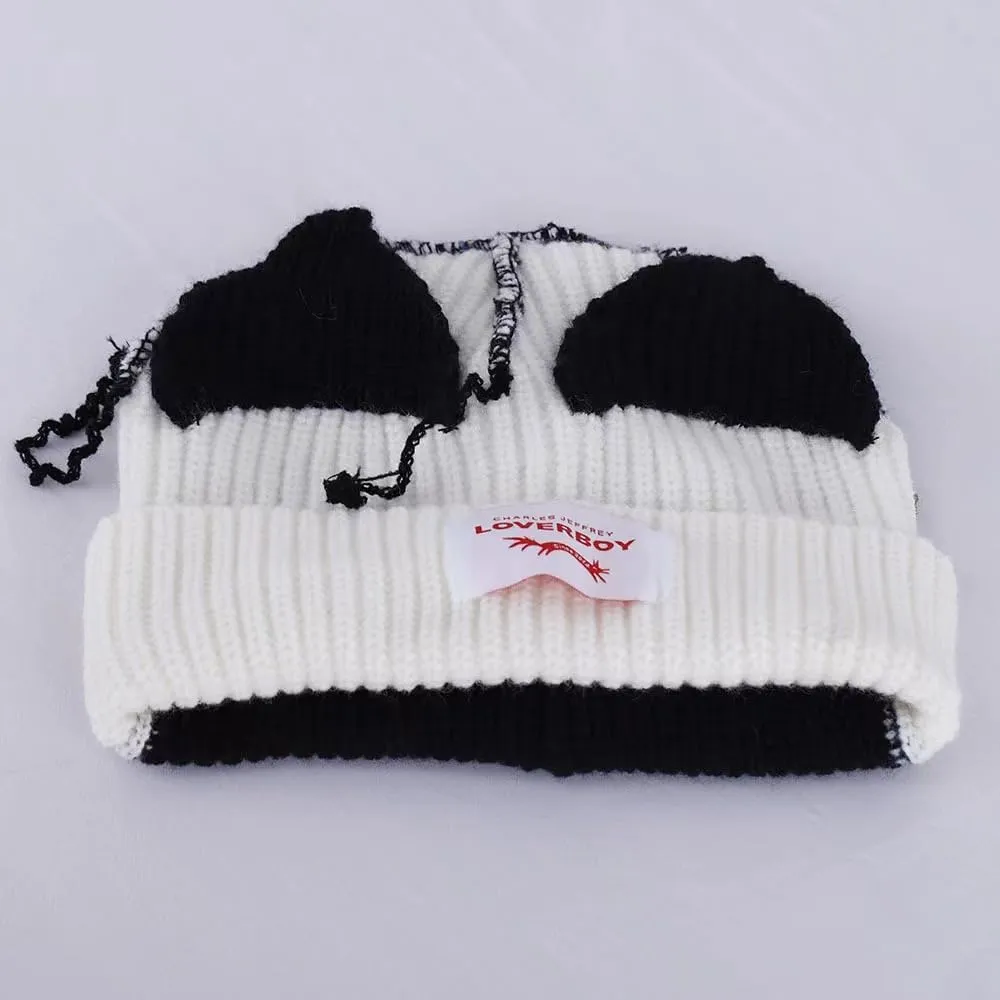 Knitted Beanie Hat - Cute Rabbit Long Ears Fun Fluffy Winter Warm Hat - White