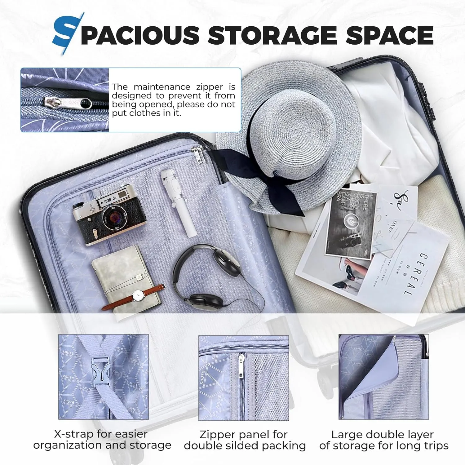 Krute Suitcases with Wheels, 24 Inch Checked Luggage with Spinner Wheels, Lightweight PC ABS TSA Lock Hard Shell Luggage Unique Patterns??Black??