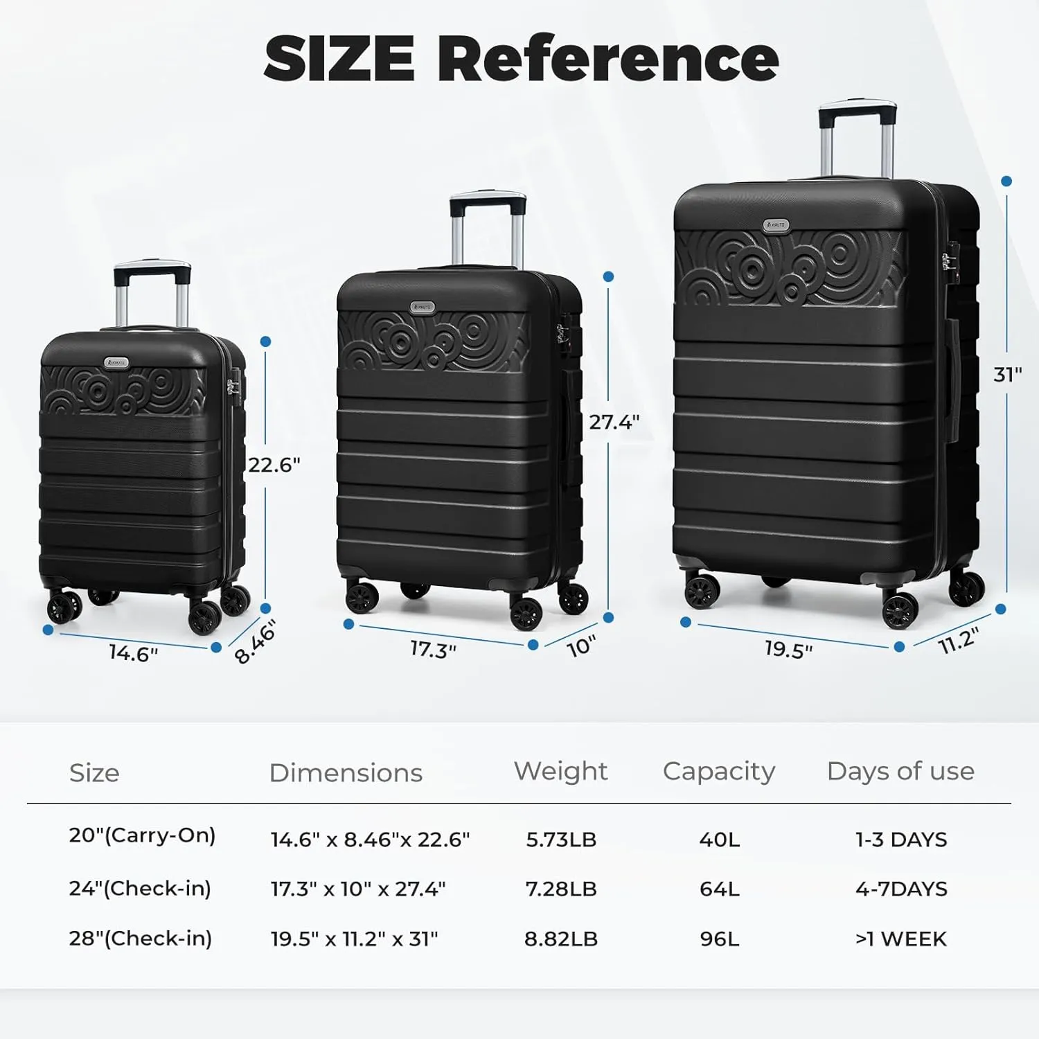 Krute Suitcases with Wheels, 24 Inch Checked Luggage with Spinner Wheels, Lightweight PC ABS TSA Lock Hard Shell Luggage Unique Patterns??Black??