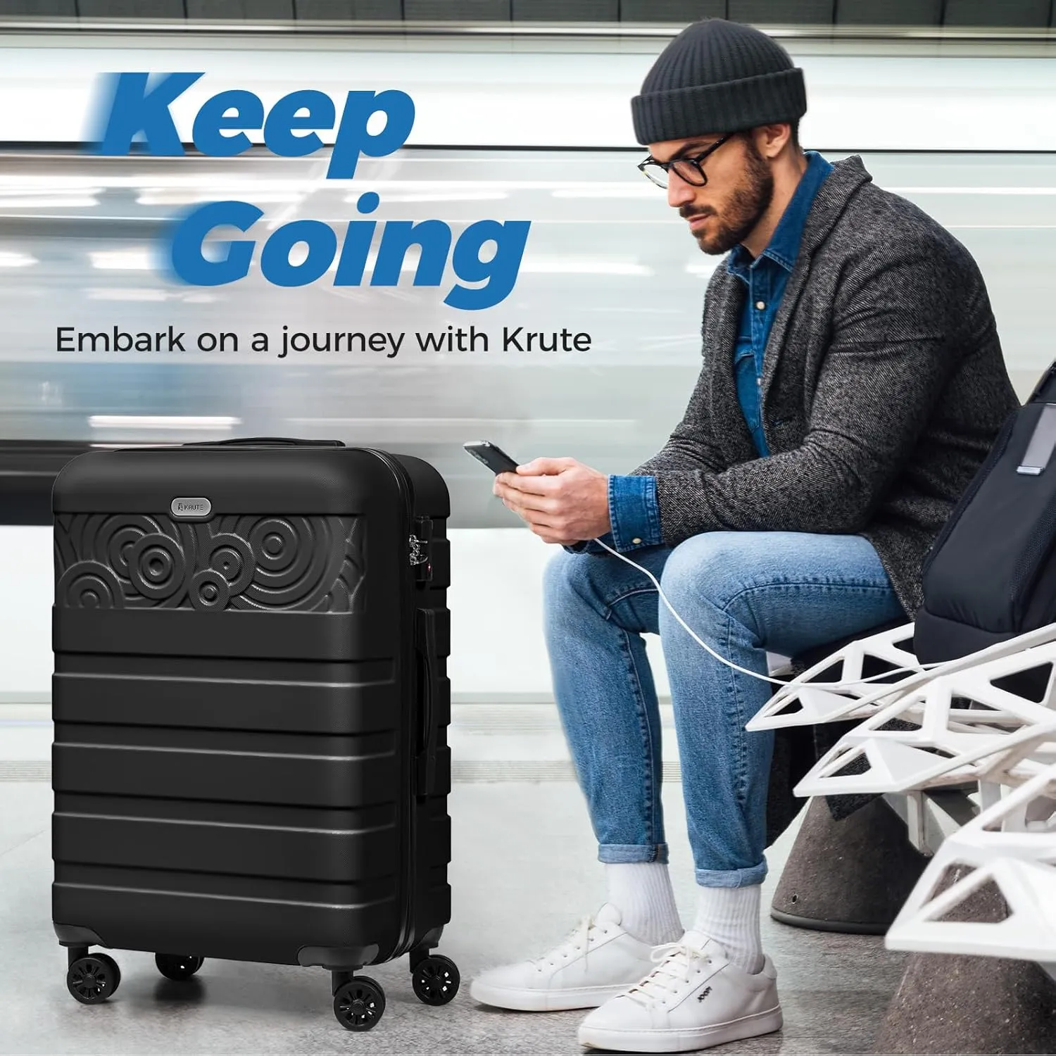 Krute Suitcases with Wheels, 24 Inch Checked Luggage with Spinner Wheels, Lightweight PC ABS TSA Lock Hard Shell Luggage Unique Patterns??Black??