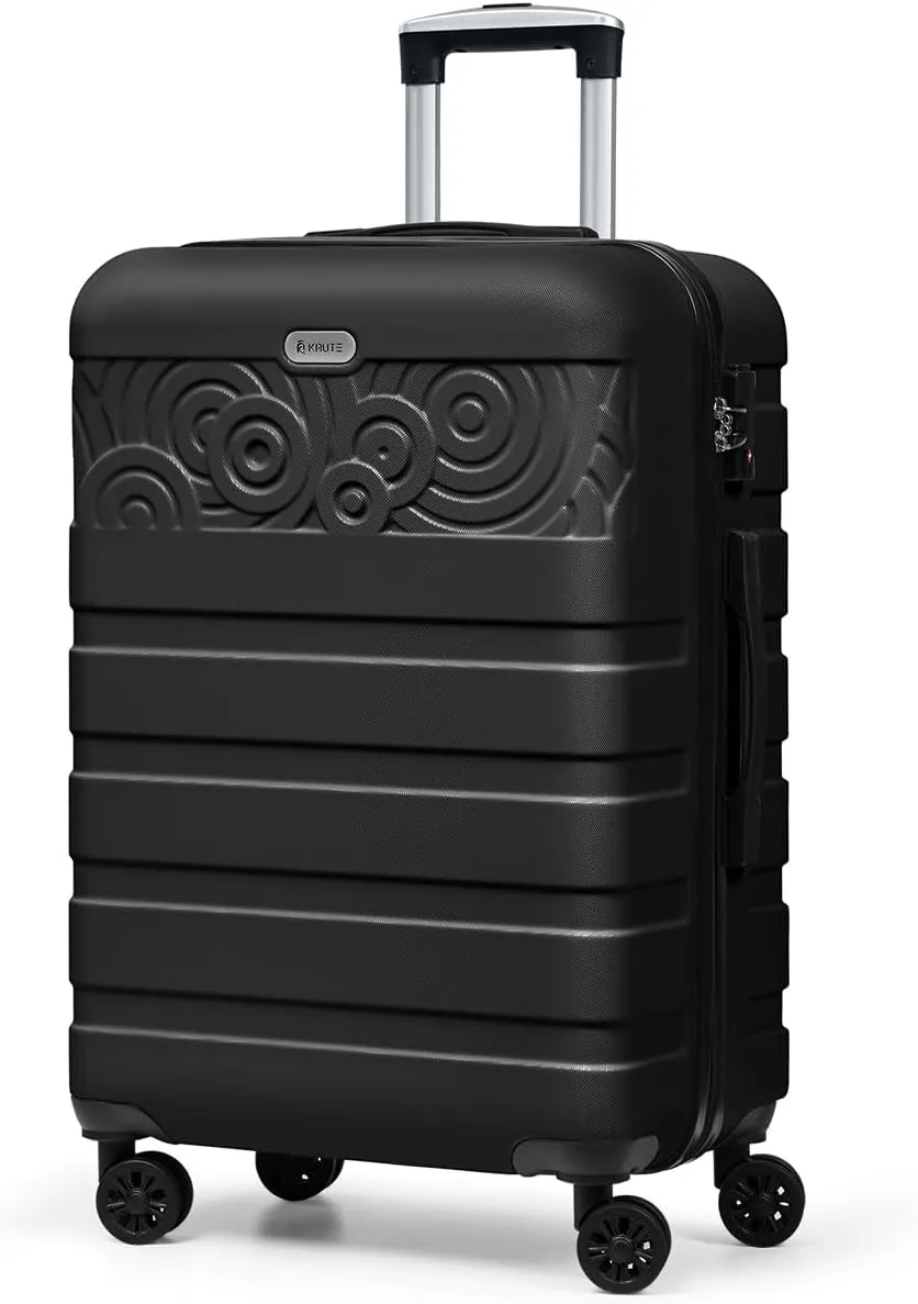 Krute Suitcases with Wheels, 24 Inch Checked Luggage with Spinner Wheels, Lightweight PC ABS TSA Lock Hard Shell Luggage Unique Patterns??Black??