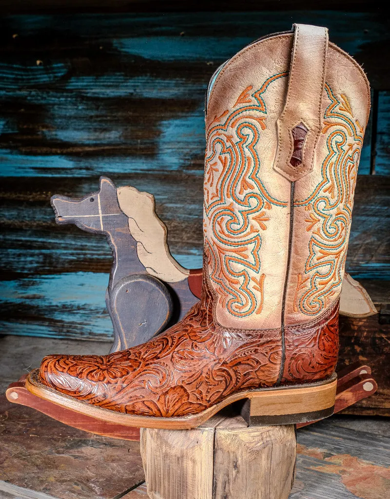 Ladies Floral Embroidered Square Toe Western Boots Z5126