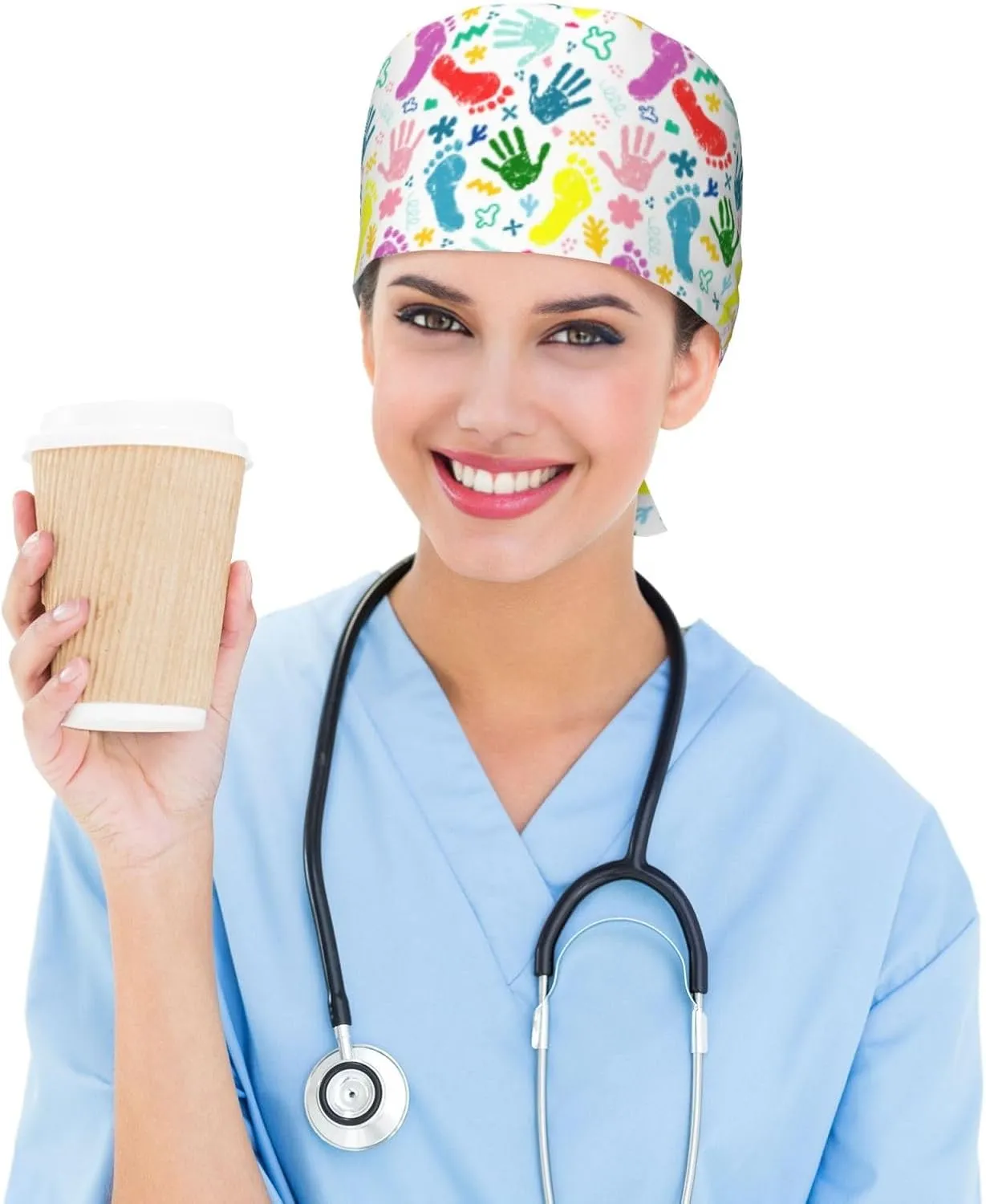 Medical and Health Care Working Caps with Sweatband Adjustable Tie Back Hat Headgear Beanie