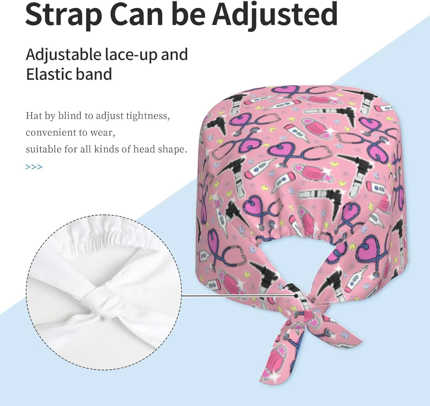 Medical and Health Care Working Caps with Sweatband Adjustable Tie Back Hat Headgear Beanie