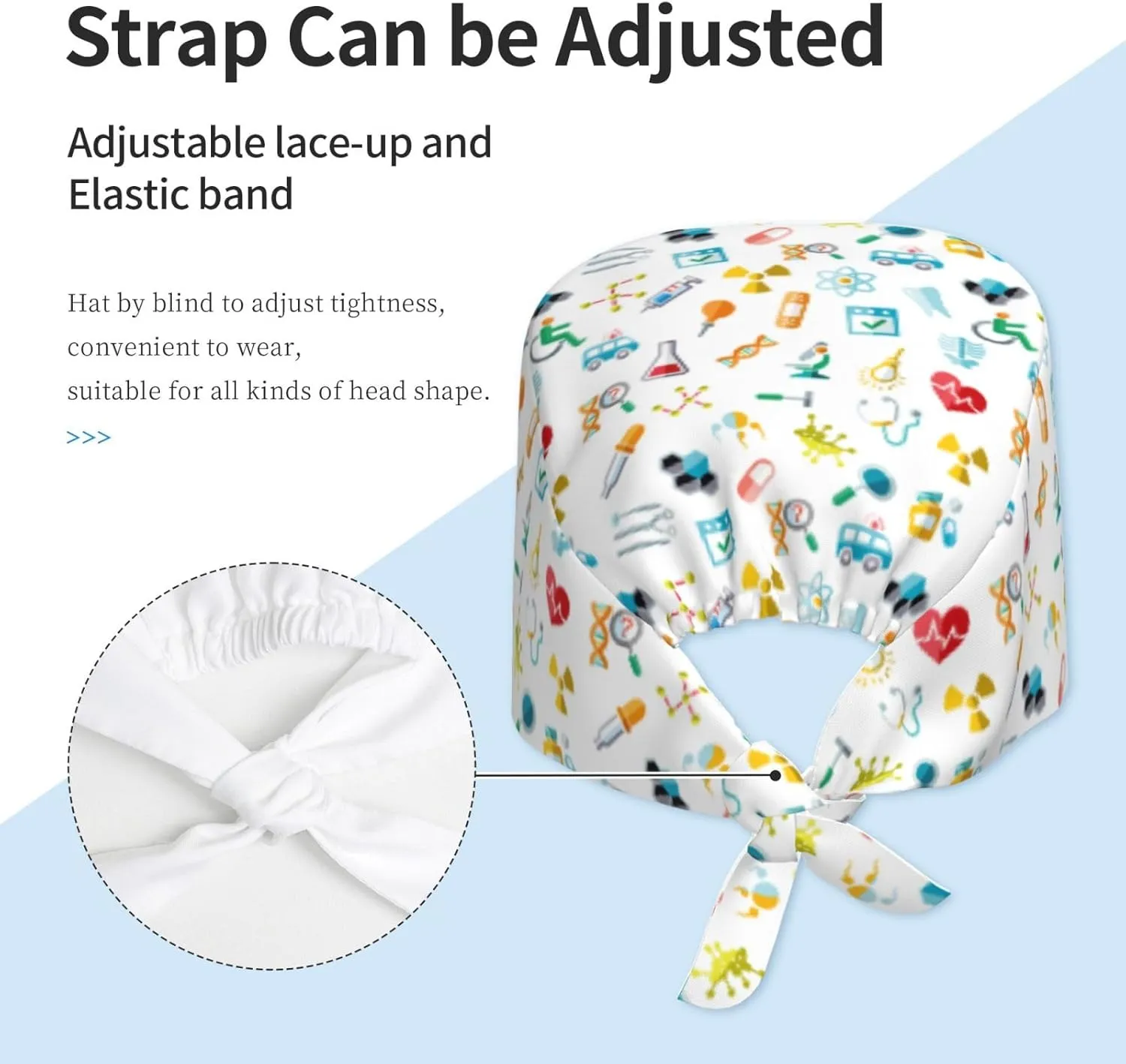 Medical and Health Care Working Caps with Sweatband Adjustable Tie Back Hat Headgear Beanie