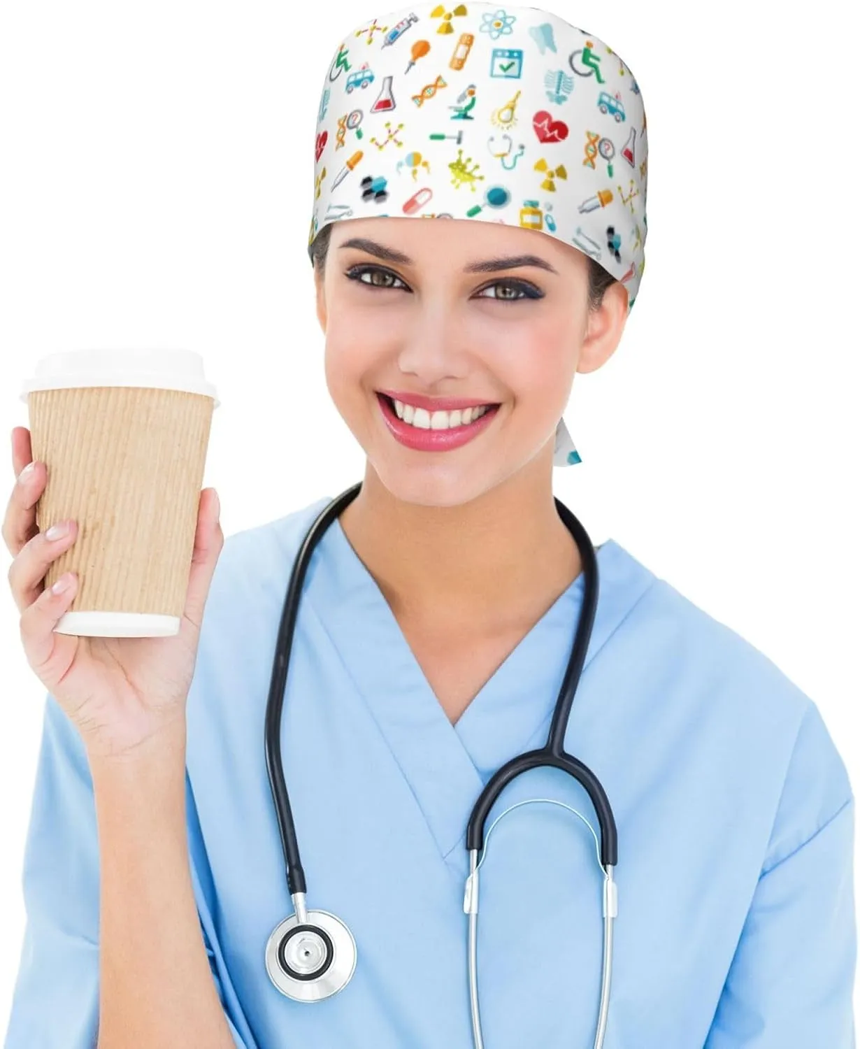 Medical and Health Care Working Caps with Sweatband Adjustable Tie Back Hat Headgear Beanie