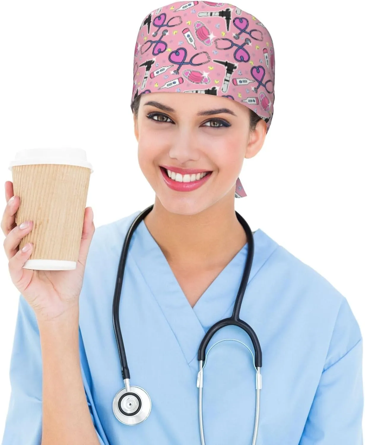 Medical and Health Care Working Caps with Sweatband Adjustable Tie Back Hat Headgear Beanie
