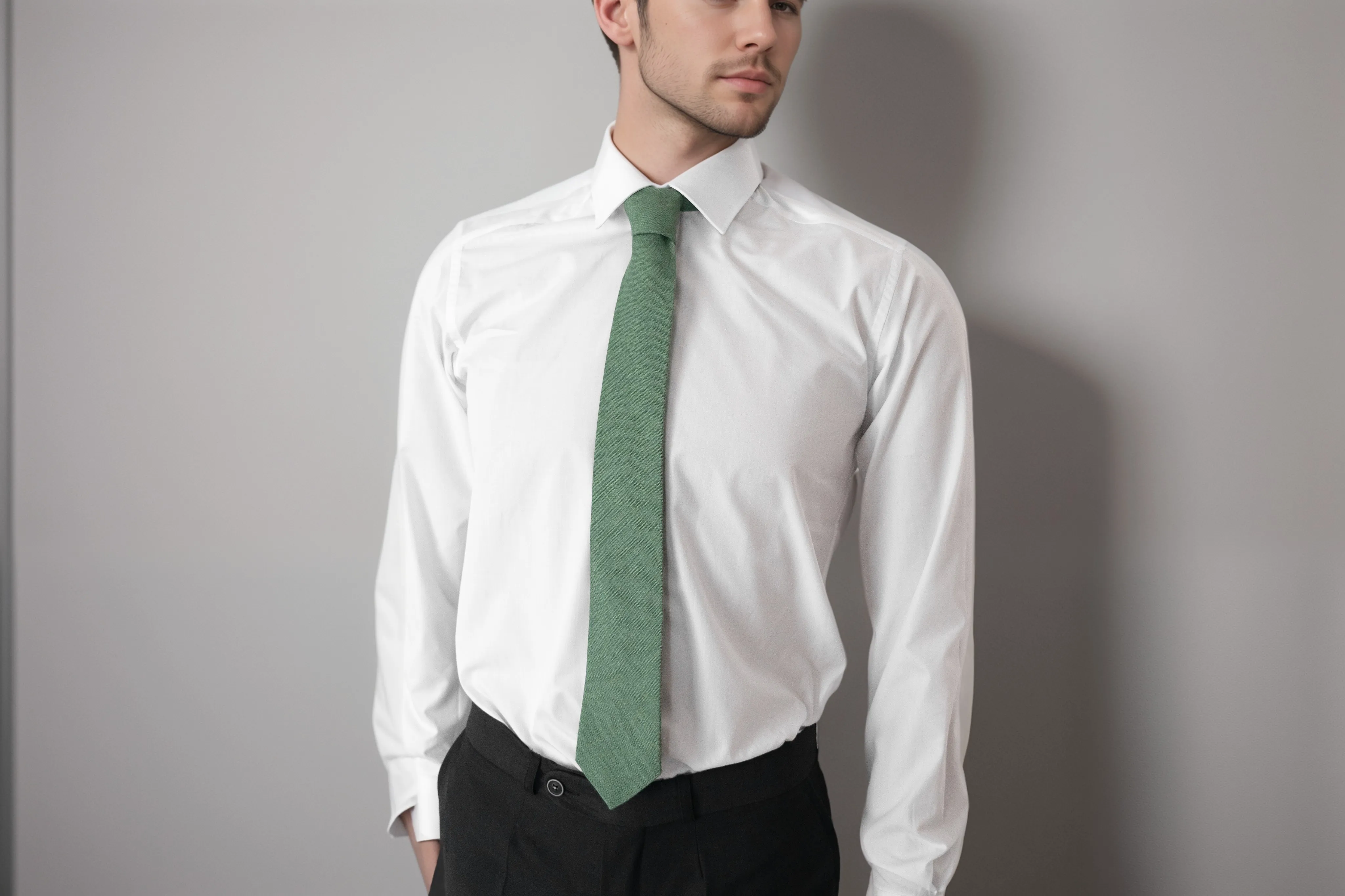 Moss Green Linen Wedding Tie | Men's Accessory with Matching Pocket Square Option