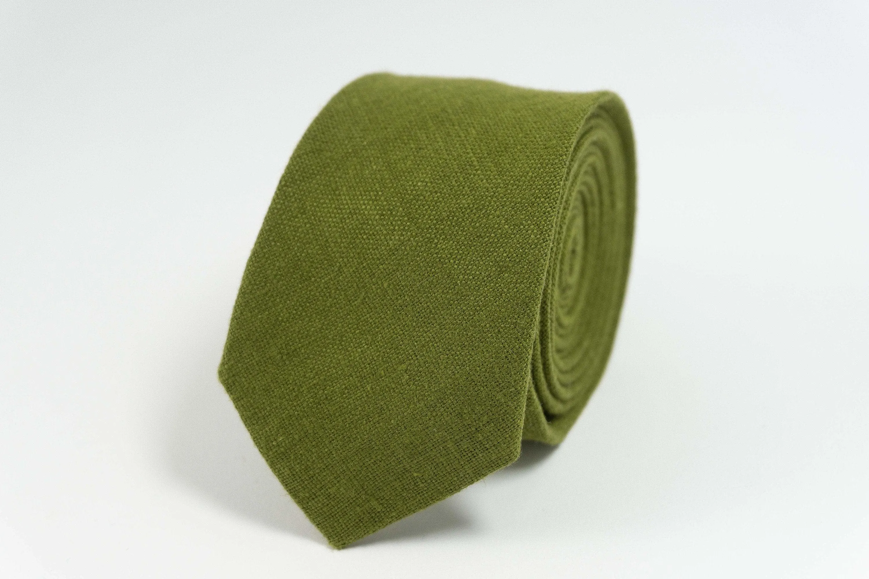 Moss Green Linen Wedding Tie | Men's Accessory with Matching Pocket Square Option