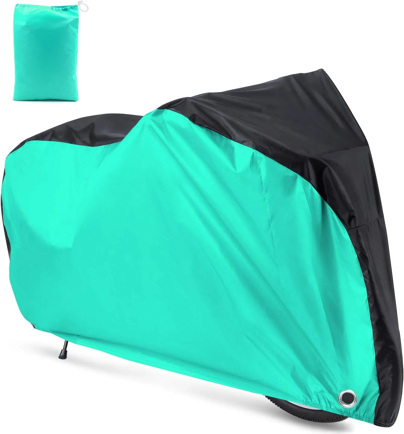 Roctee Bicycle Cover Waterproof Wind Rain Snow Proof Outdoor Mountain Bike Road Travel Bike Cycle Covers with Storage Bag, 78.7''(L) * 27.6''(W) * 43.3''(H) for XL Size (Black & Aqua Green)