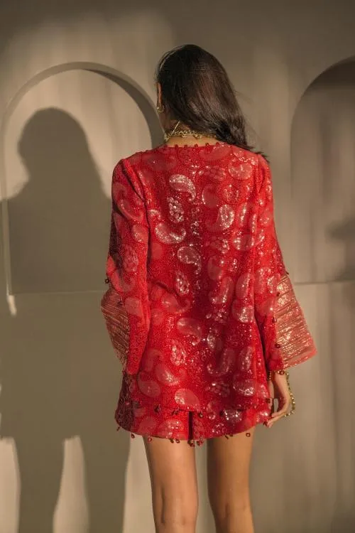 RUBY RED CHICKANKARI TUNIC