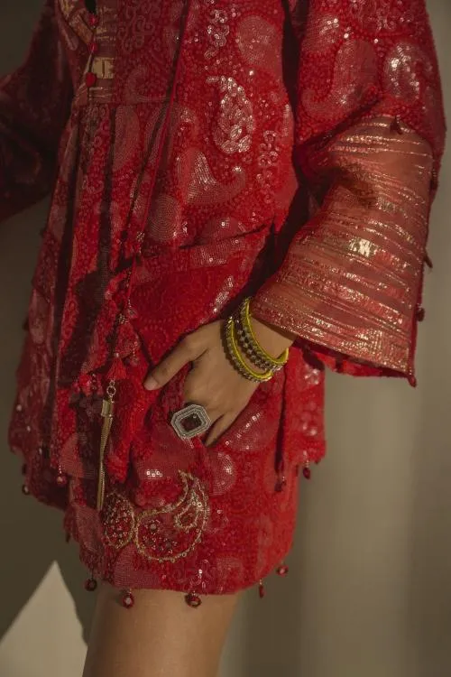 RUBY RED CHICKANKARI TUNIC