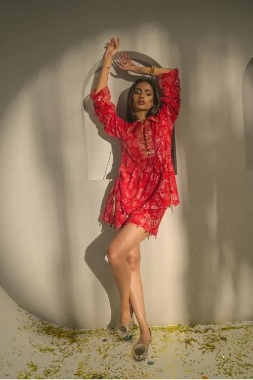 RUBY RED CHICKANKARI TUNIC