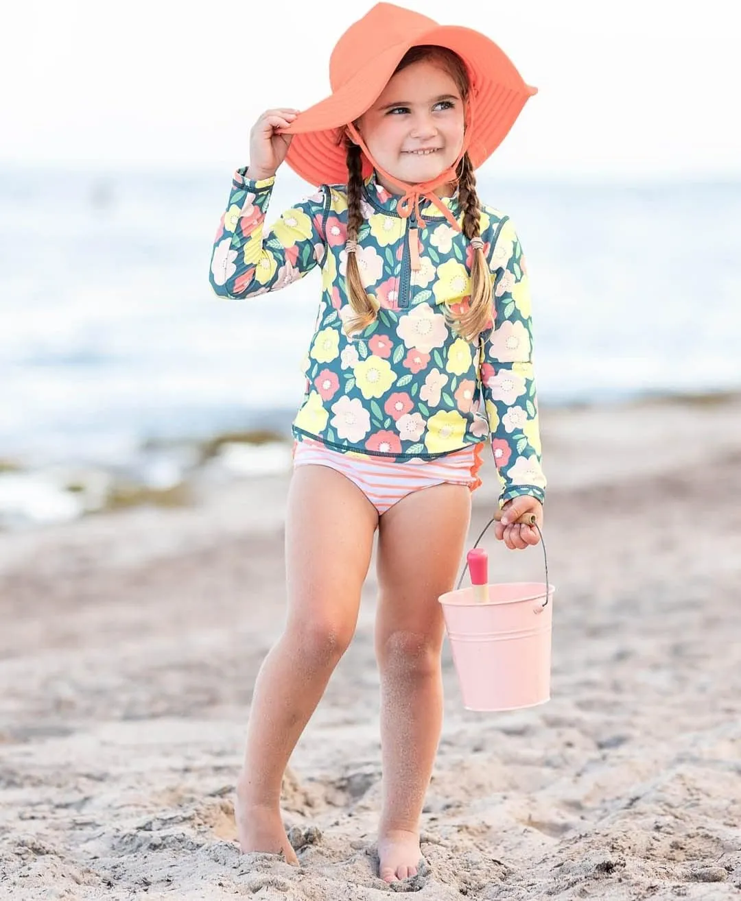 RuffleButts Baby/Toddler Girls UPF 50  Sun Protective Wide Brim Swimwear Sun Hat