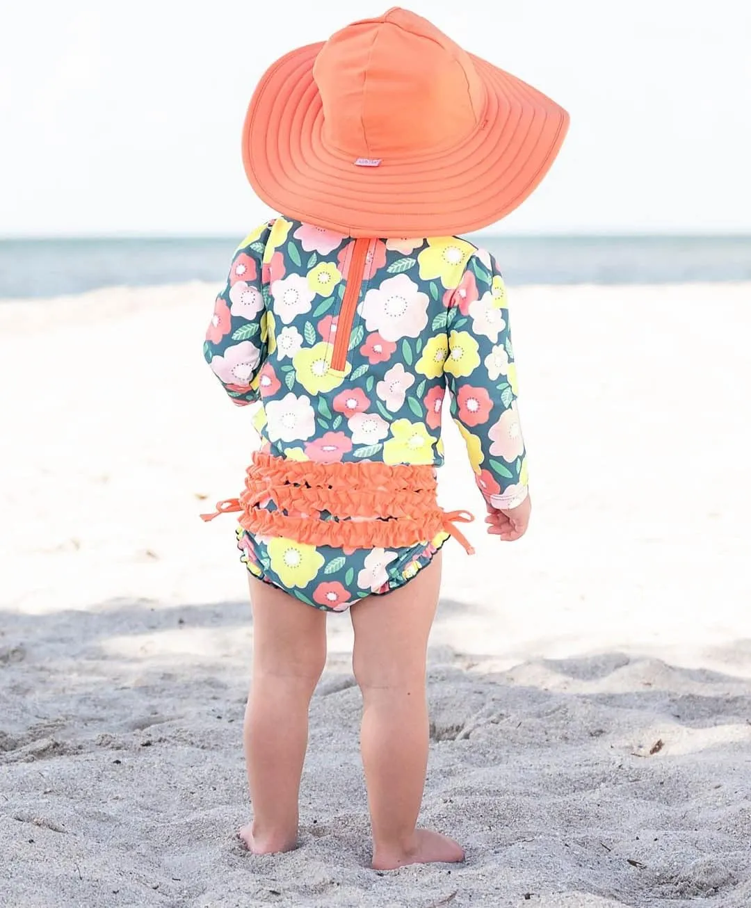 RuffleButts Baby/Toddler Girls UPF 50  Sun Protective Wide Brim Swimwear Sun Hat