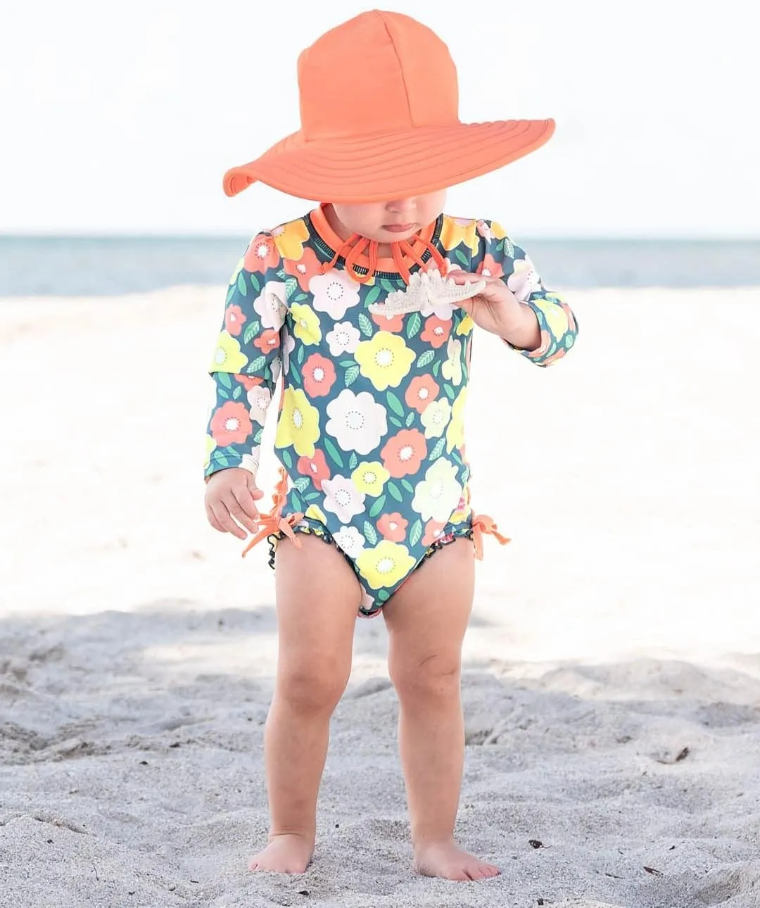 RuffleButts Baby/Toddler Girls UPF 50  Sun Protective Wide Brim Swimwear Sun Hat