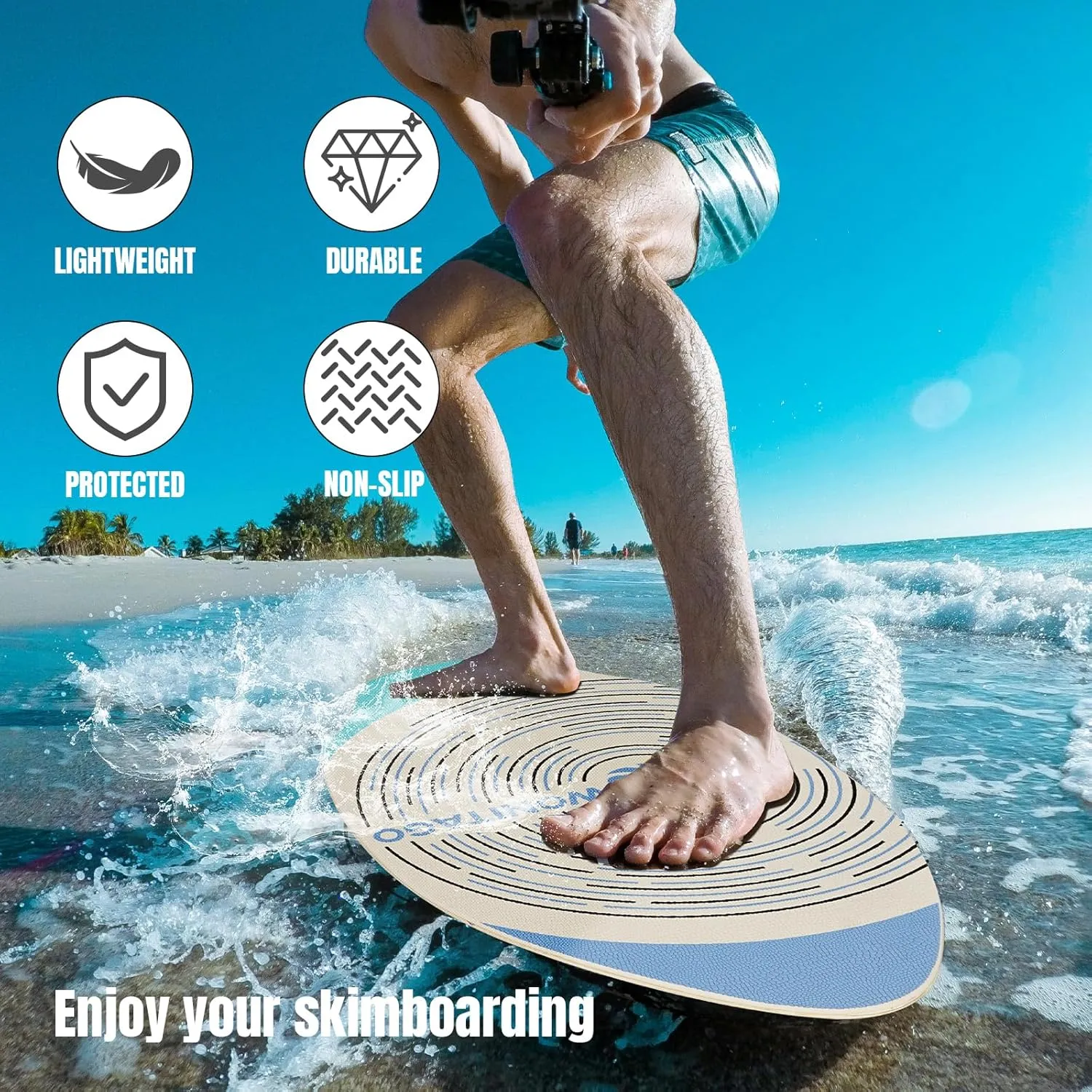 Skimboard with EVA Grip Pad and High Gloss Clear Coat, Durable Wooden Skim Boards for Kids and Adults, 35"/41"