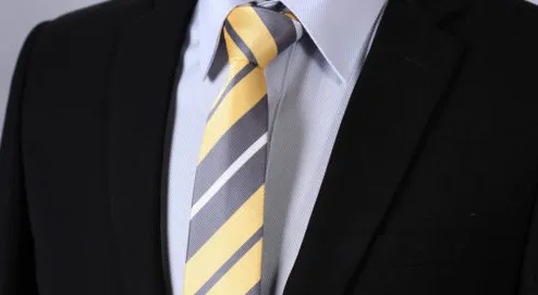 Skinny Yellow & Silver Striped Tie