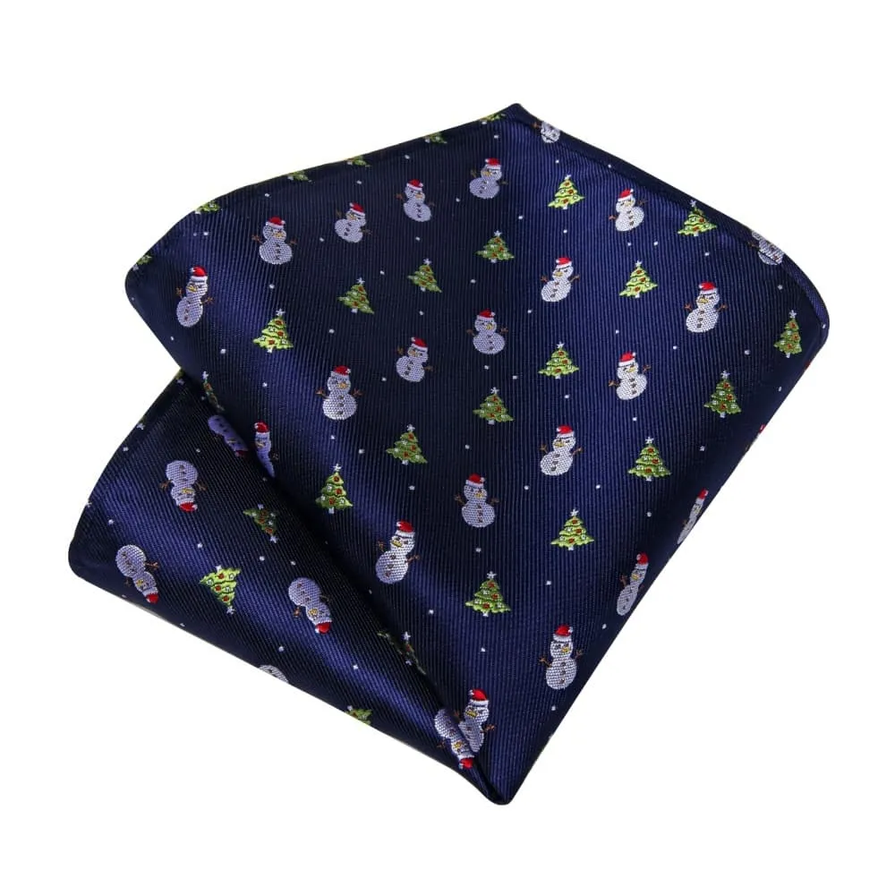 Ties2you Blue Green Christmas Tree Snowman Necktie Pocket Square Cufflinks Set