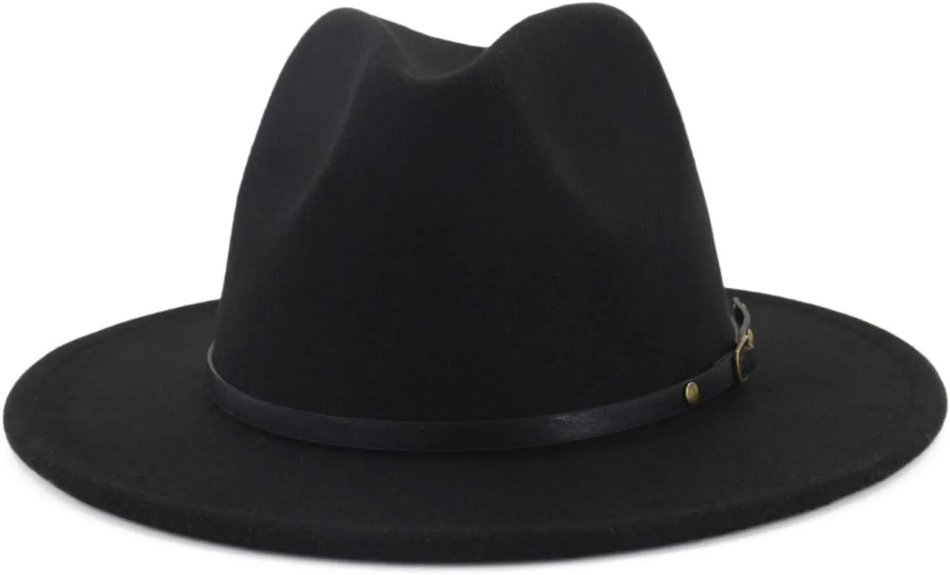 Two Hats for Men Fedora Red Hat Wide Tone Wool Panama Bottom Jazz Women Casual Hat Baseball Caps Hats (Black, One Size)