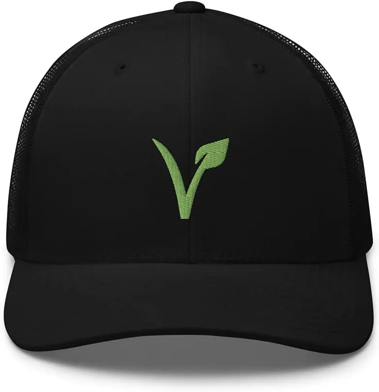 V for Vegan Veganism Embroidered Trucker Hat Cap Clothing Gift