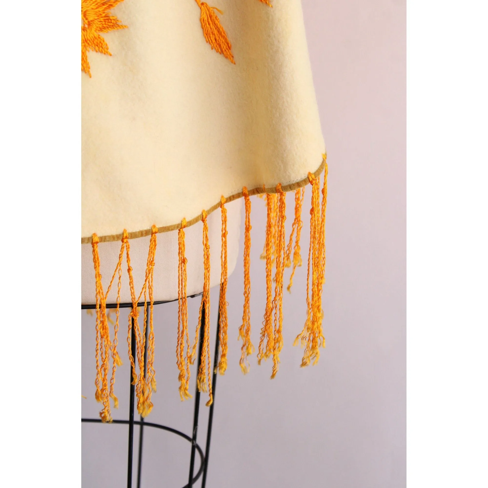 Vintage 1960s Yellow Felted Wool Embroidered Poncho