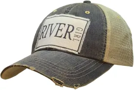 VINTAGE LIFE River Girl Distressed Trucker Cap, Blue Denim, Cotton, Polyester, Indoor, Outdoor