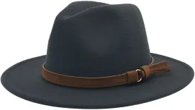 Windfall Men & Women Vintage Wide Brim Fedora Hat with Belt Buckle 1920 Womens Christmas Hat Cloche Hat