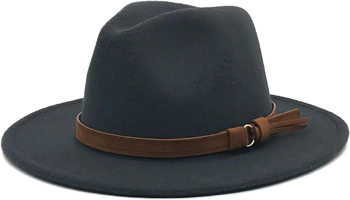 Windfall Men & Women Vintage Wide Brim Fedora Hat with Belt Buckle 1920 Womens Christmas Hat Cloche Hat