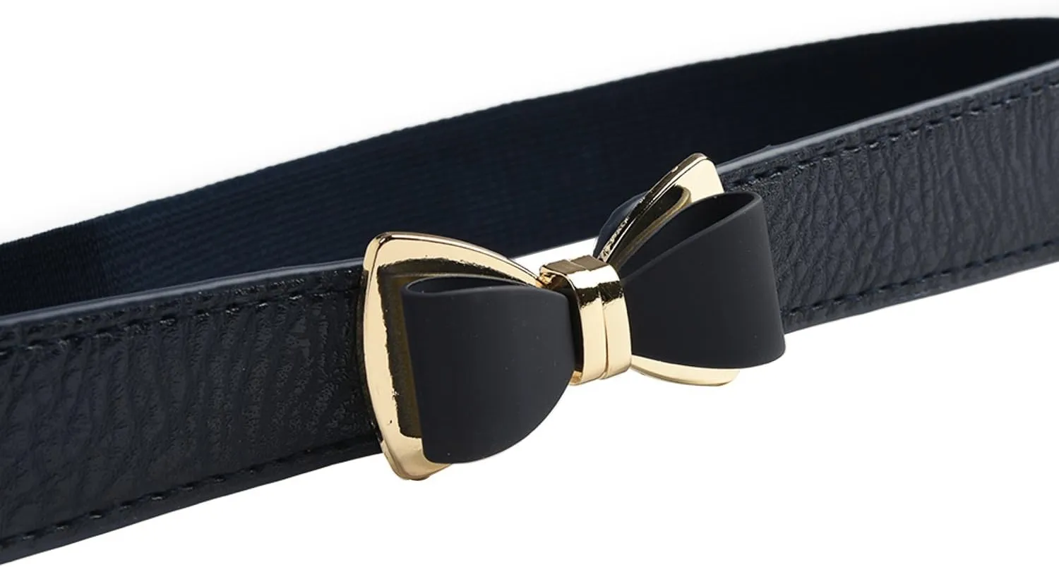Womens 1" Width Bow Skinny Elastic Waist Belt Stretchy Belt Thin Belt