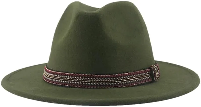 Women's Fedoras Hat Solid Casual Wide Brim Hat Panama Band Caps Army En8 56-58cm