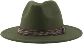 Women's Fedoras Hat Solid Casual Wide Brim Hat Panama Band Caps Army En8 56-58cm