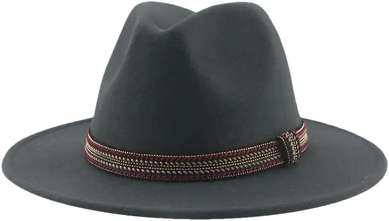 Women's Fedoras Hat Solid Casual Wide Brim Hat Panama Band Caps Dark Gray9 52-54cm