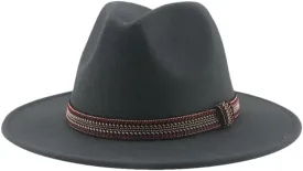 Women's Fedoras Hat Solid Casual Wide Brim Hat Panama Band Caps Dark Gray9 52-54cm