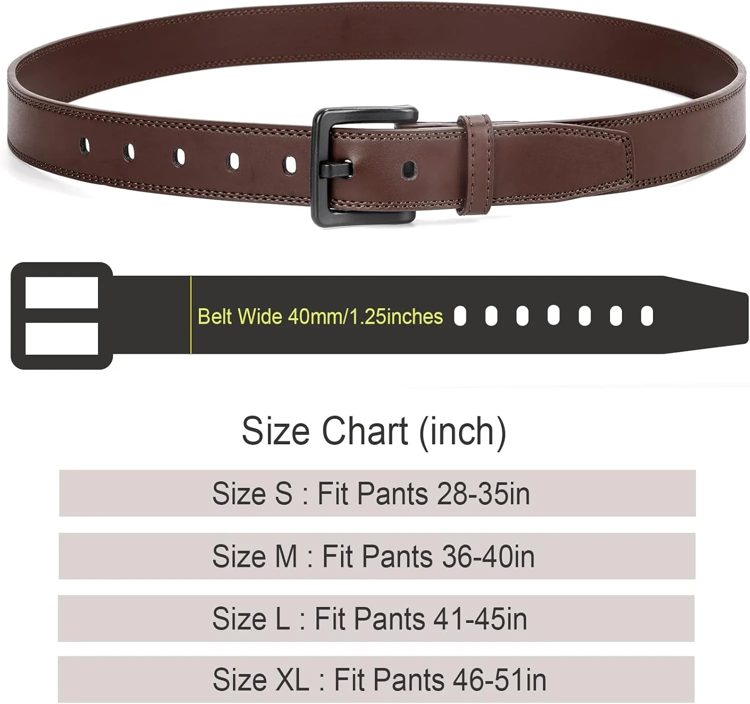 XZQTIVE Mens Metal Free Belt Hypoallergenic Leather Belts For Jeans Dress Nickle Free TSA Belt With Black Buckle